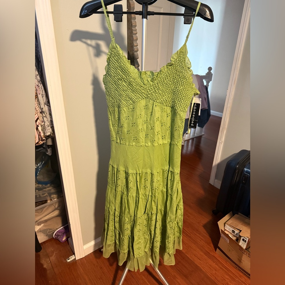 NWT Boho chic green maxi dress seersucker lace XL